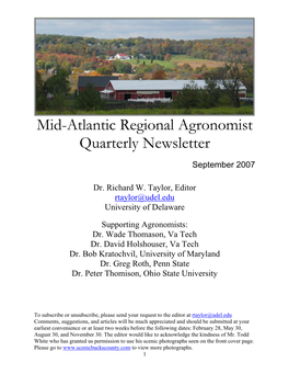 Mid-Atlantic Regional Agronomist Quarterly Newsletter