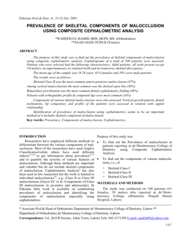 Prevalence of Skeletal Components of Malocclusion Using Composite Cephalometric Analysis