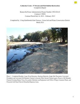 Catherine Creek - 37 Stream and Fish Habitat Restoration Completion Report