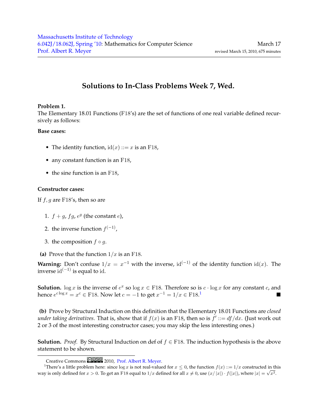 6.042J Lecture 19: Solutions