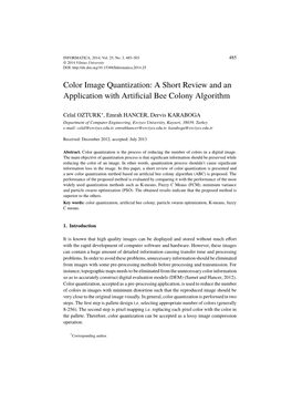 Color Image Quantization: a Short Review and an Application with Artiﬁcial Bee Colony Algorithm