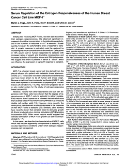 Serum Regulation of the Estrogen Responsiveness of the Human Breast Cancer Cell Line MCF-71