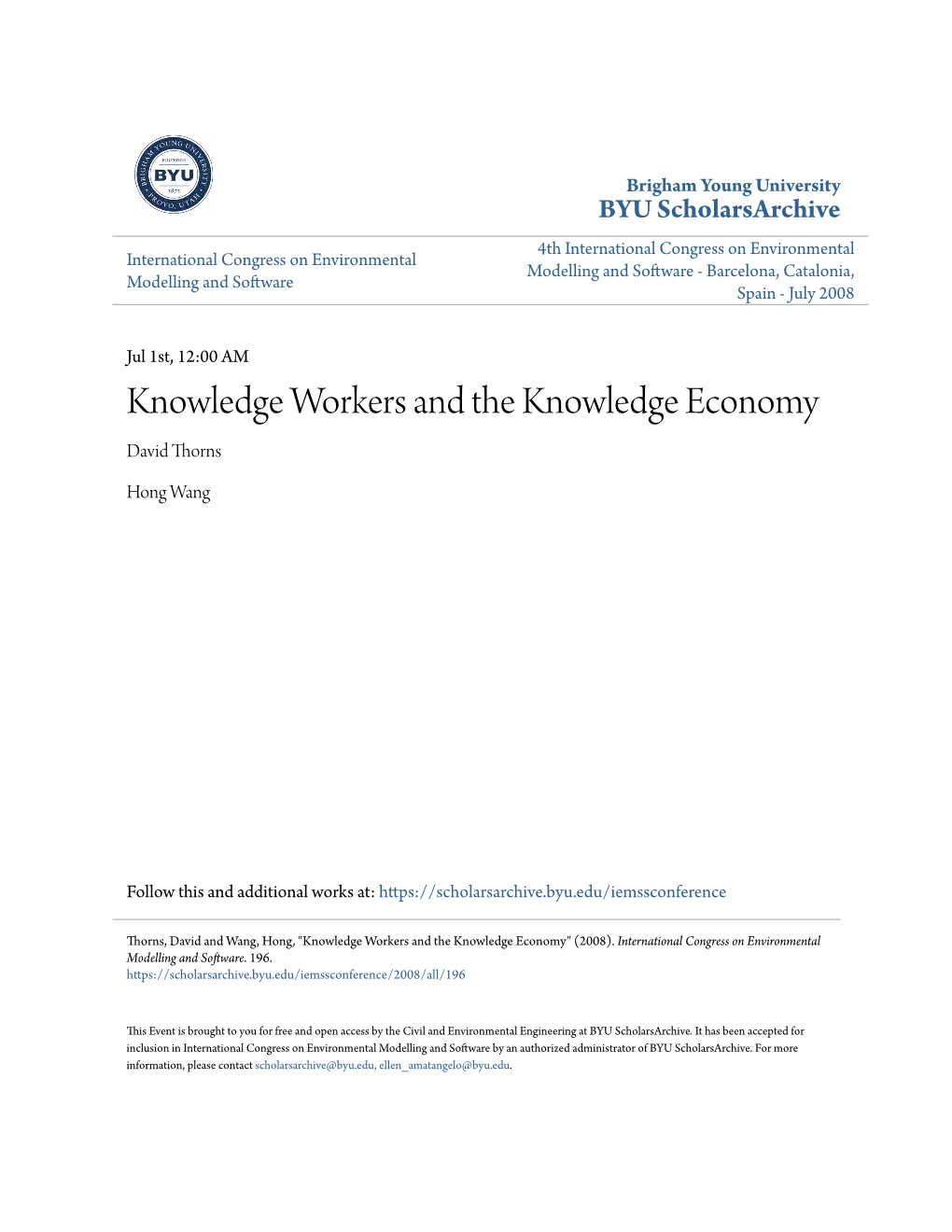Knowledge Workers and the Knowledge Economy David Thorns