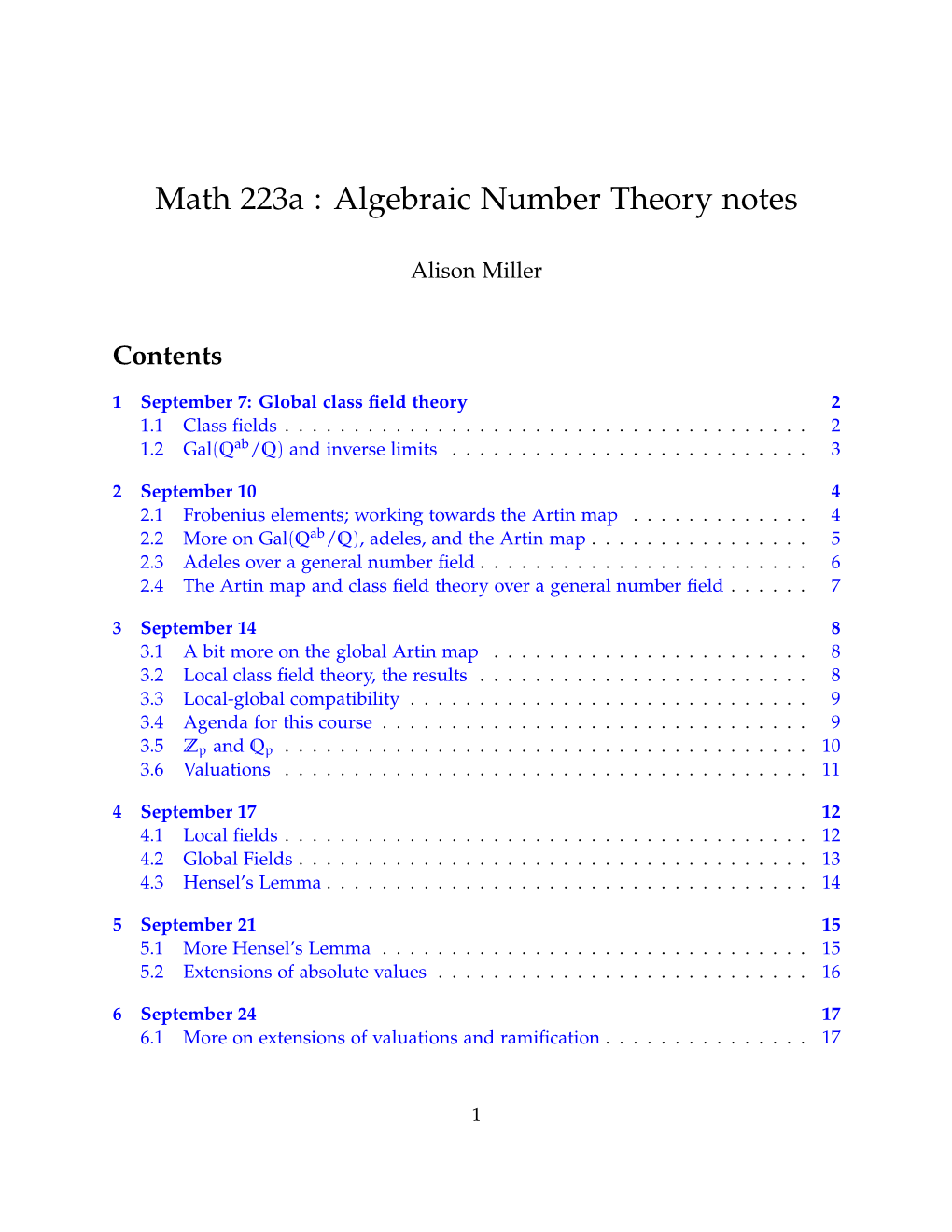 Algebraic Number Theory Notes