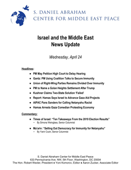 Israel and the Middle East News Update