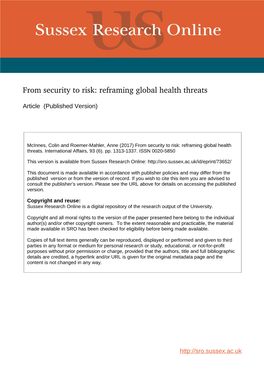 From Security to Risk: Reframing Global Health Threats