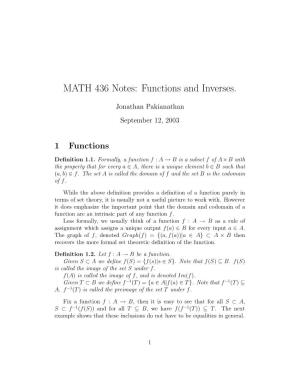MATH 436 Notes: Functions and Inverses