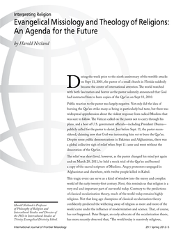Evangelical Missiology and Theology of Religions: an Agenda for the Future by Harold Netland