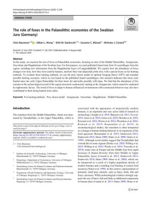 The Role of Foxes in the Palaeolithic Economies of the Swabian Jura (Germany)