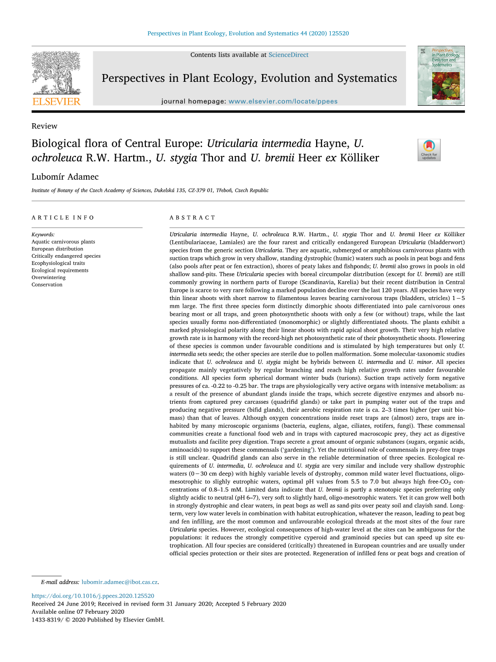 Biological Flora of Central Europe Utricularia Intermedia Hayne, U