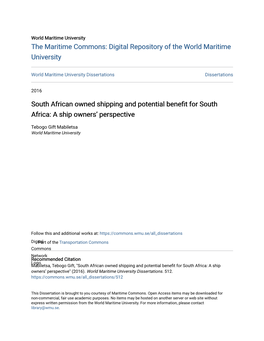 South African Owned Shipping and Potential Benefit for South Africa: a Ship Owners’ Perspective