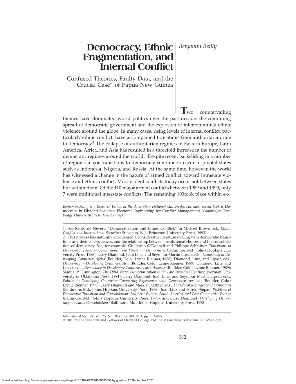 Democracy, Ethnic Fragmentation, and Internal Conºict Around the World