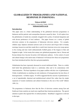 006. Globalized TV Programmes and National Response in Indonesia