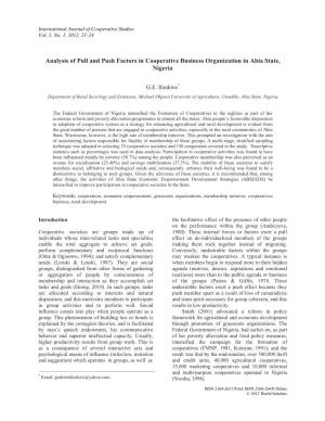 Analysis of Pull and Push Factors in Cooperative Business Organization in Abia State, Nigeria