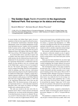 The Golden Eagle Aquila Chrysaetos in the Aspromonte National Park: First Surveys on Its Status and Ecology