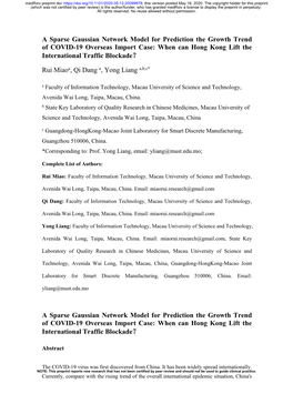 A Sparse Gaussian Network Model for Prediction the Growth Trend of COVID-19 Overseas Import Case: When Can Hong Kong Lift the International Traffic Blockade？