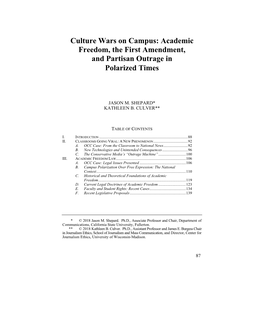 Culture Wars on Campus: Academic Freedom, the First Amendment, and Partisan Outrage in Polarized Times