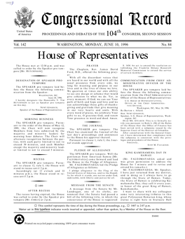 Congressional Record United States Th of America PROCEEDINGS and DEBATES of the 104 CONGRESS, SECOND SESSION