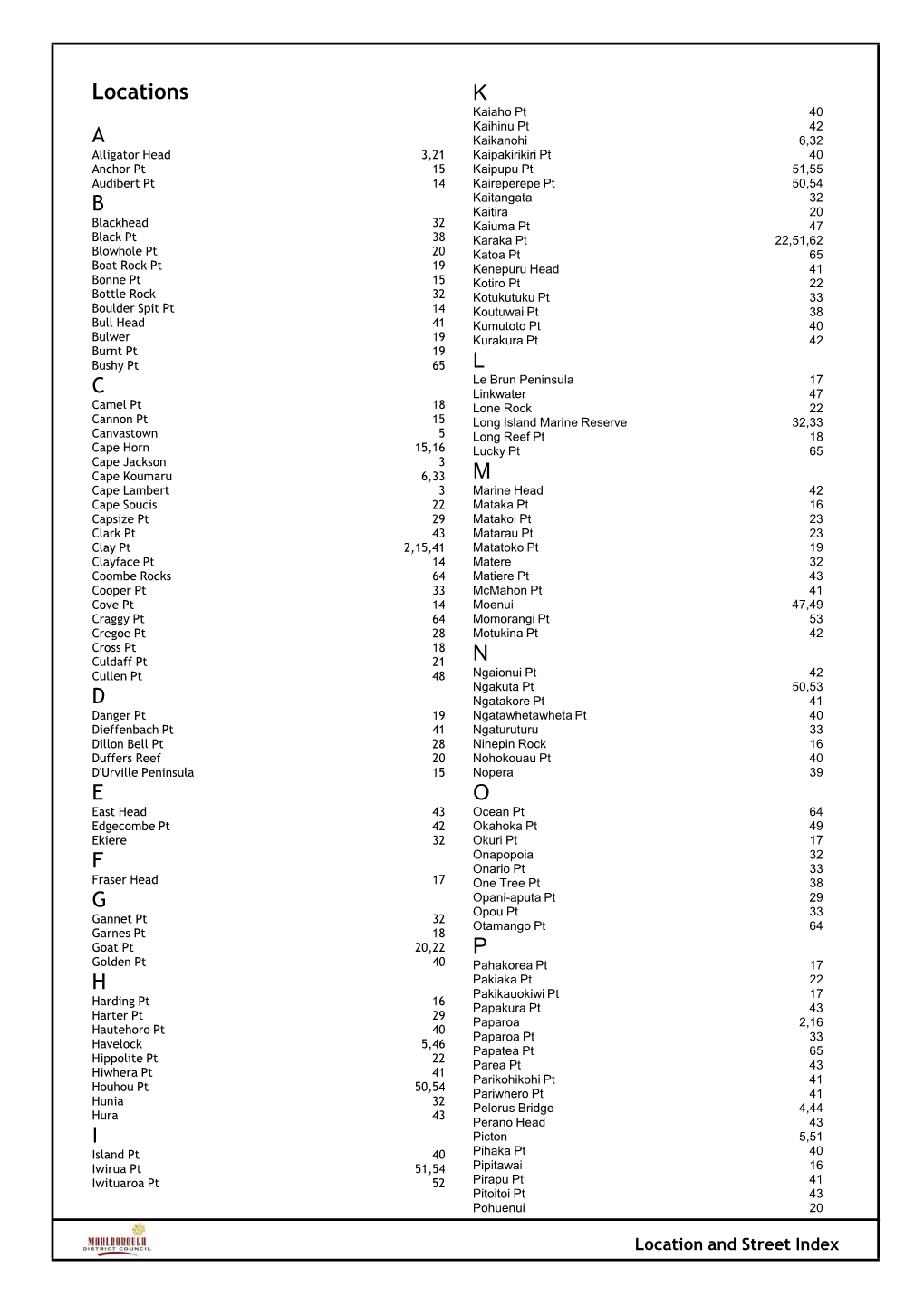 Q. Location and Street Index (PDF, 56.1KB)