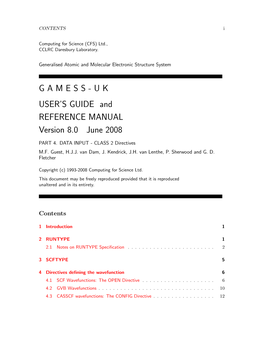 GAMESS-UK USER's GUIDE and REFERENCE MANUAL Version 8.0