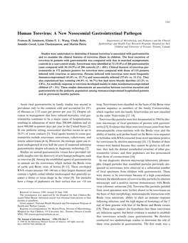 Human Torovirus: a New Nosocomial Gastrointestinal Pathogen