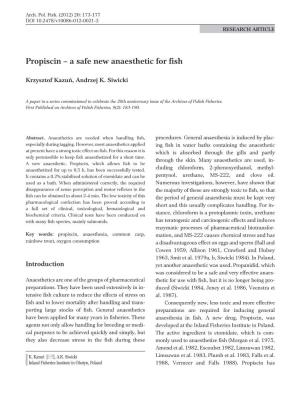 Propiscin – a Safe New Anaesthetic for Fish