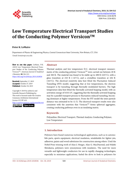 Low Temperature Electrical Transport Studies of the Conducting Polymer Versicontm