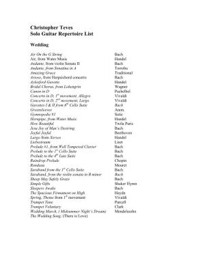 Christopher Teves Solo Guitar Repertoire List