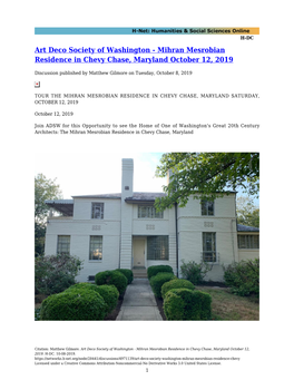 Art Deco Society of Washington - Mihran Mesrobian Residence in Chevy Chase, Maryland October 12, 2019