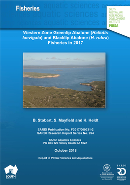 Western Zone Greenlip Abalone (Haliotis Laevigata) and Blacklip Abalone (H
