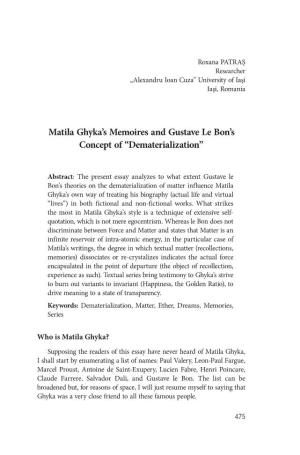 Matila Ghyka's Memoires and Gustave Le Bon's Concept Of