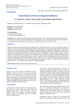 Giant Lipoma of Breast-A Diagnostic Dilemma