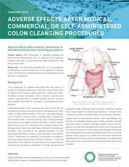 Adverse Effects After Medical, Commercial, Or Self-Administered Colon Cleansing Procedures
