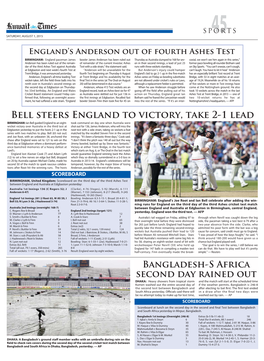 Bell Steers England to Victory, Take 2-1 Lead