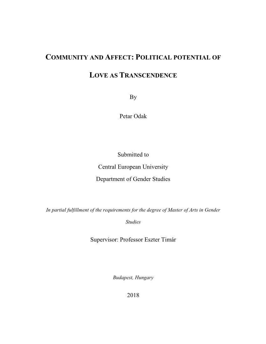 Community and Affect: Political Potential of Love As Transcendence