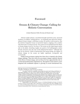 Foreword: Oceans & Climate Change: Calling For