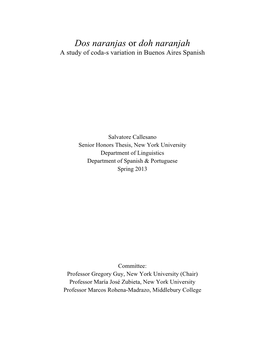 Dos Naranjas Or Doh Naranjah: a Study of Coda-S Variation in Buenos Aires