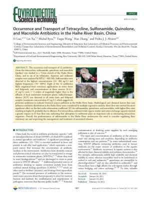Occurrence and Transport of Tetracycline, Sulfonamide, Quinolone, and Macrolide Antibiotics in the Haihe River Basin, China