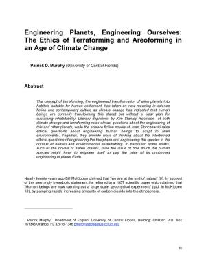 The Ethics of Terraforming and Areoforming in an Age of Climate Change