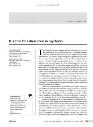 It Is Time for a Dress Code in Psychiatry