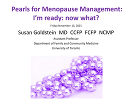 Pearls for Menopause Management