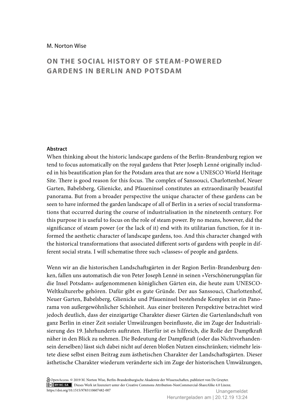 On the Social History of Steam-Powered Gardens in Berlin and Potsdam