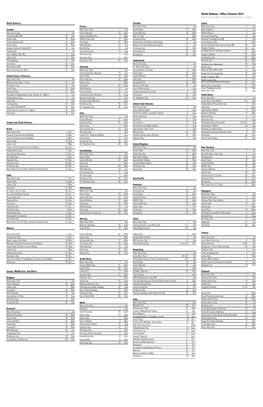 World Holidays / Office Closures 2019 Note That Some Offices Close Early the Day Prior to a Holiday