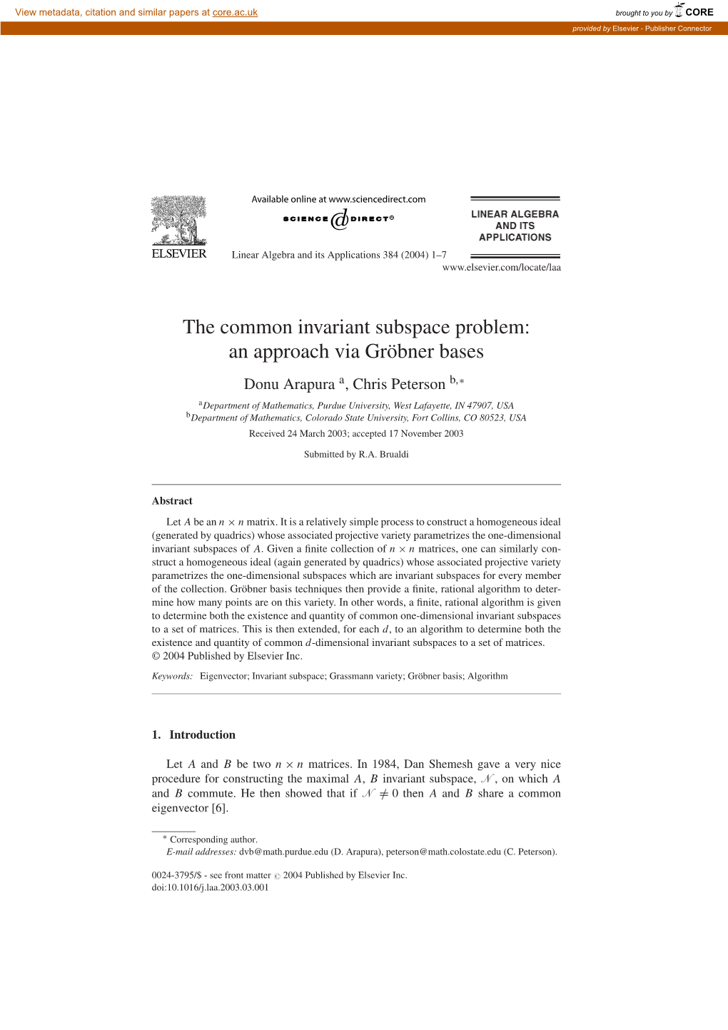 The Common Invariant Subspace Problem