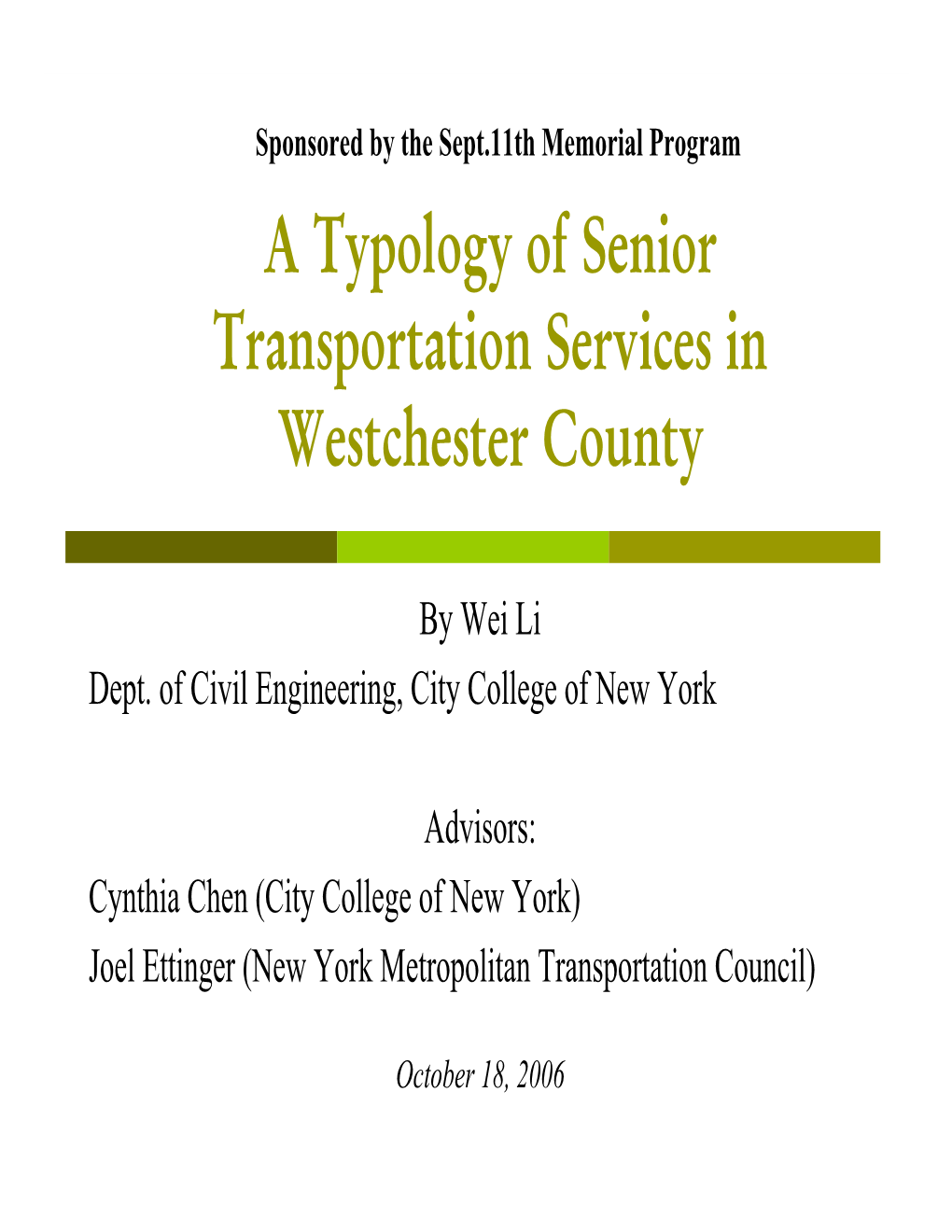 A Typology of Senior Transportation Services in Westchester County