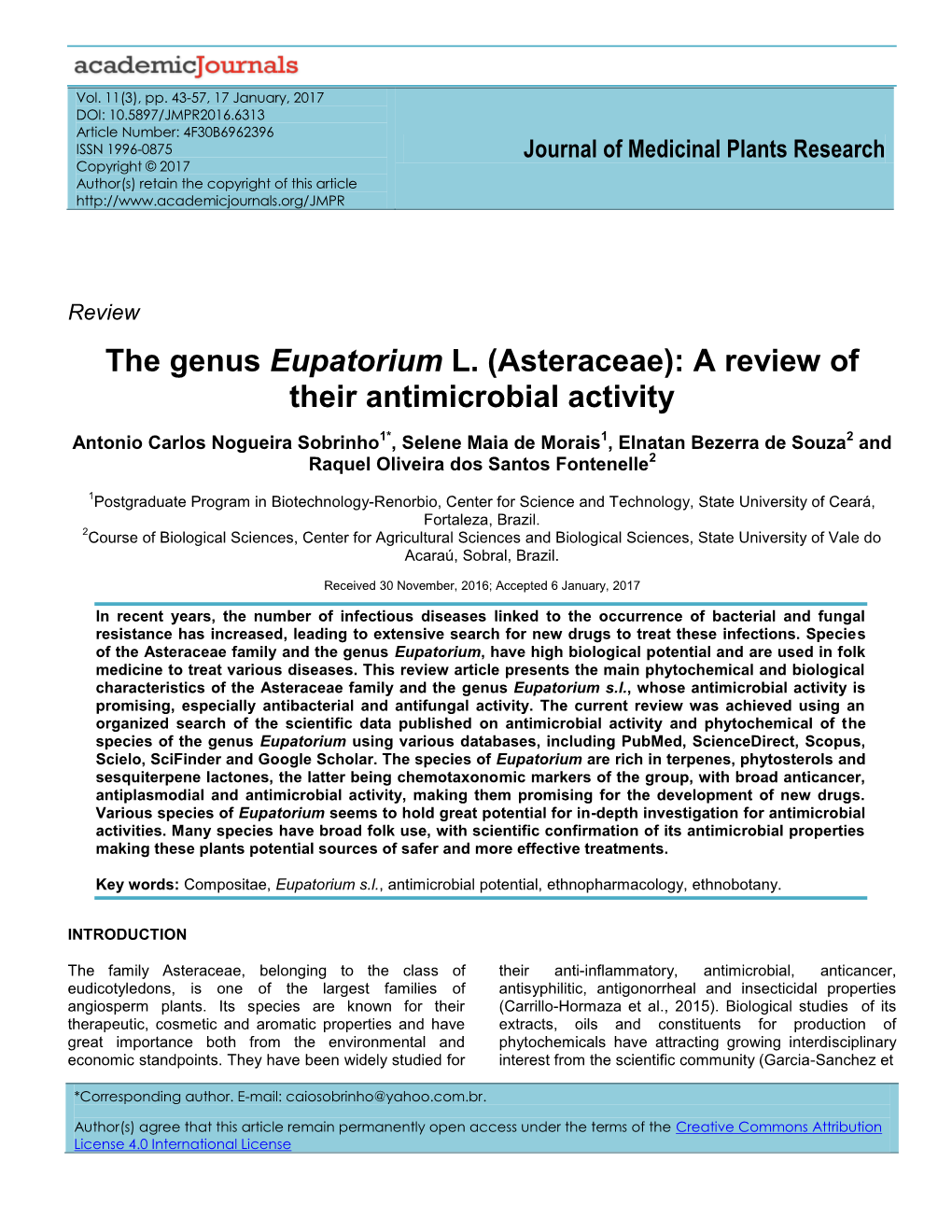 Asteraceae): a Review of Their Antimicrobial Activity