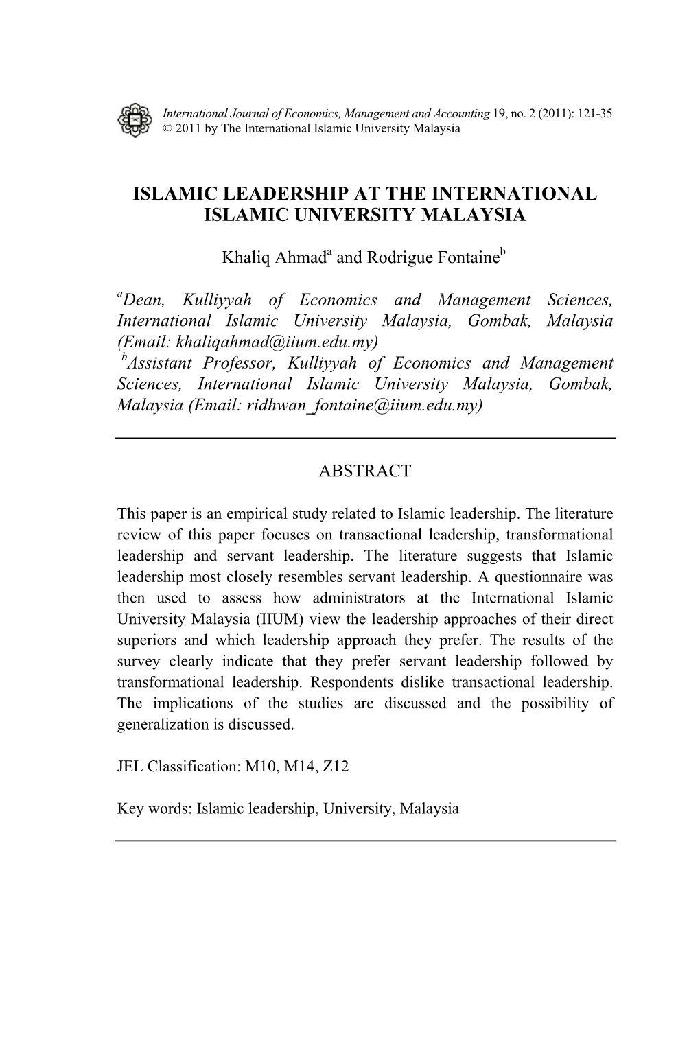 Islamic Leadership at Iium