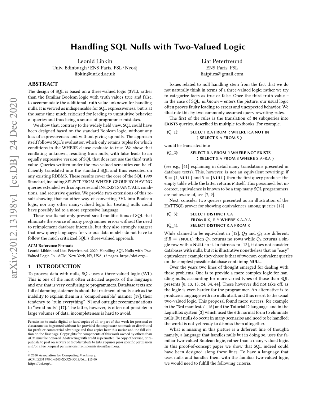 Handling SQL Nulls with Two-Valued Logic