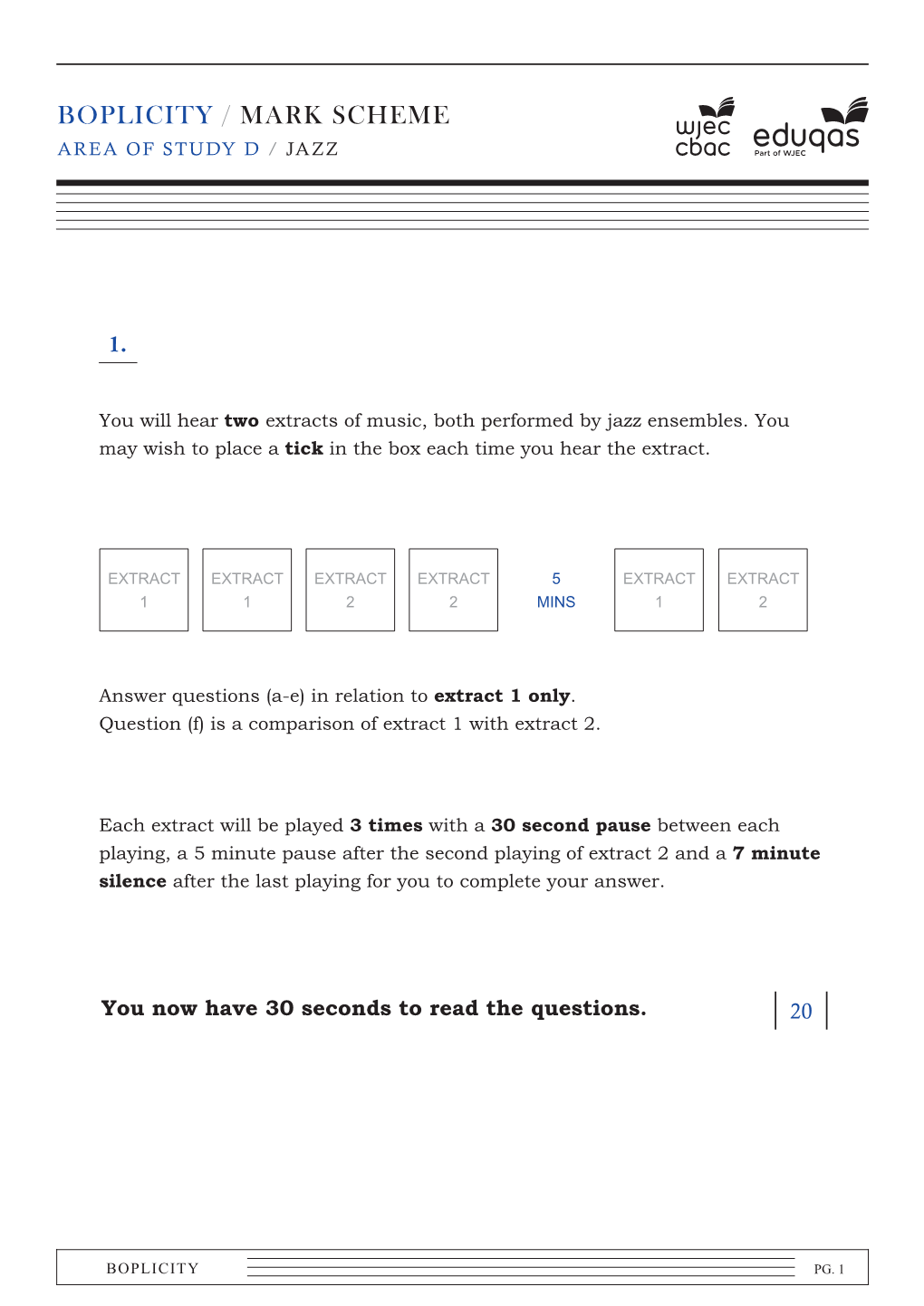 Boplicity / Mark Scheme Area of Study D / Jazz