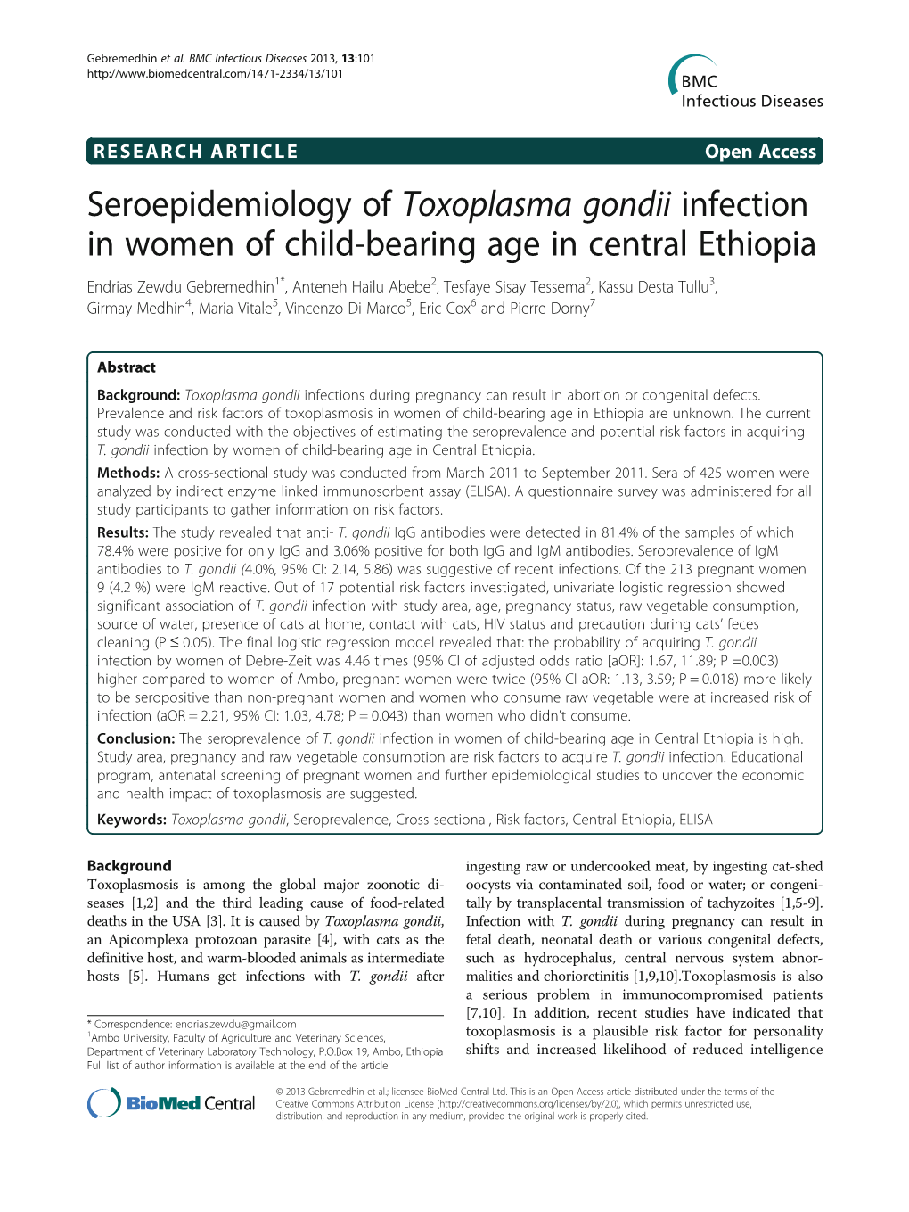 Seroepidemiology of Toxoplasma Gondii Infection in Women of Child